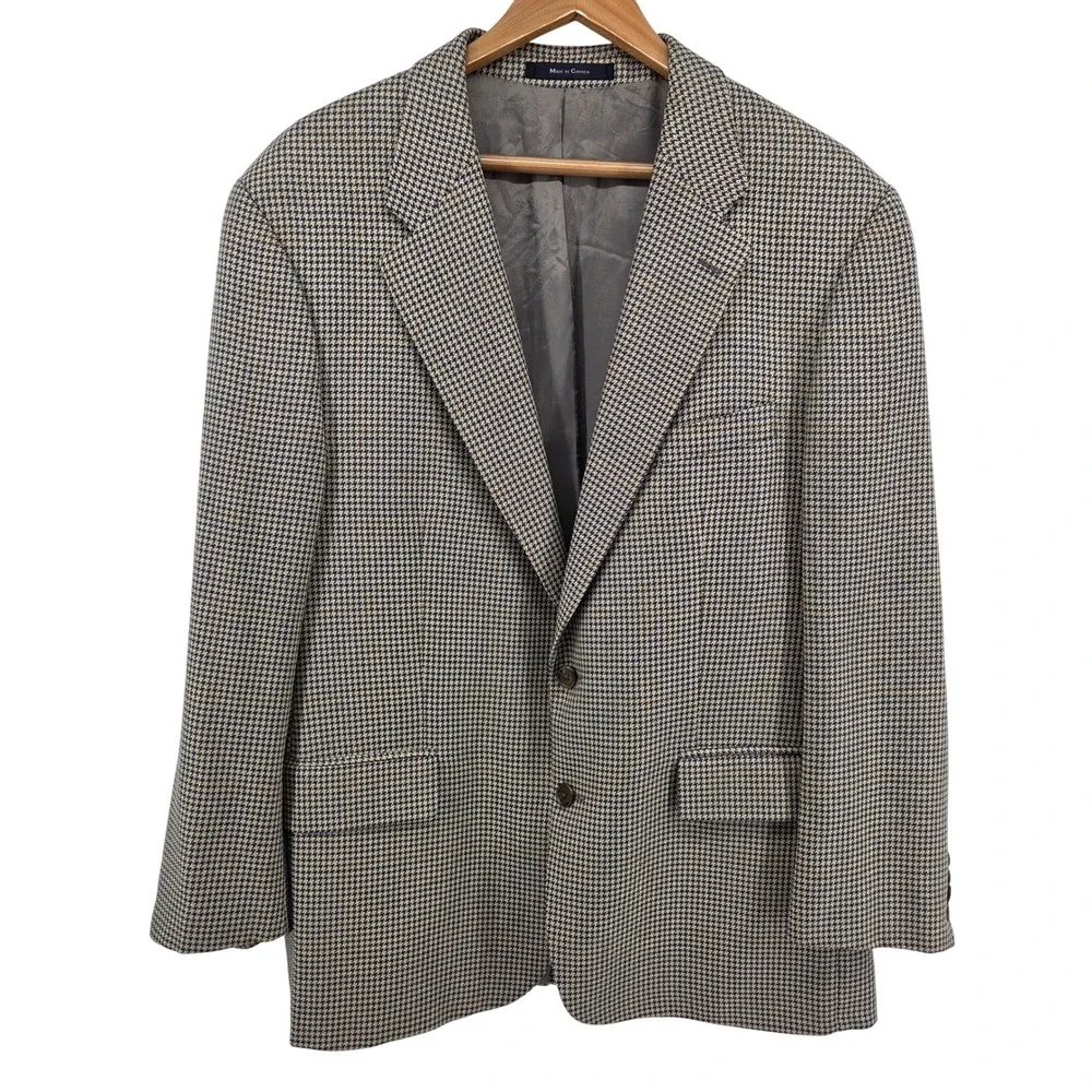 Jos A Bank Mens Brown Blue‎ Tan Houndstooth Blazer Sport Coat 48L